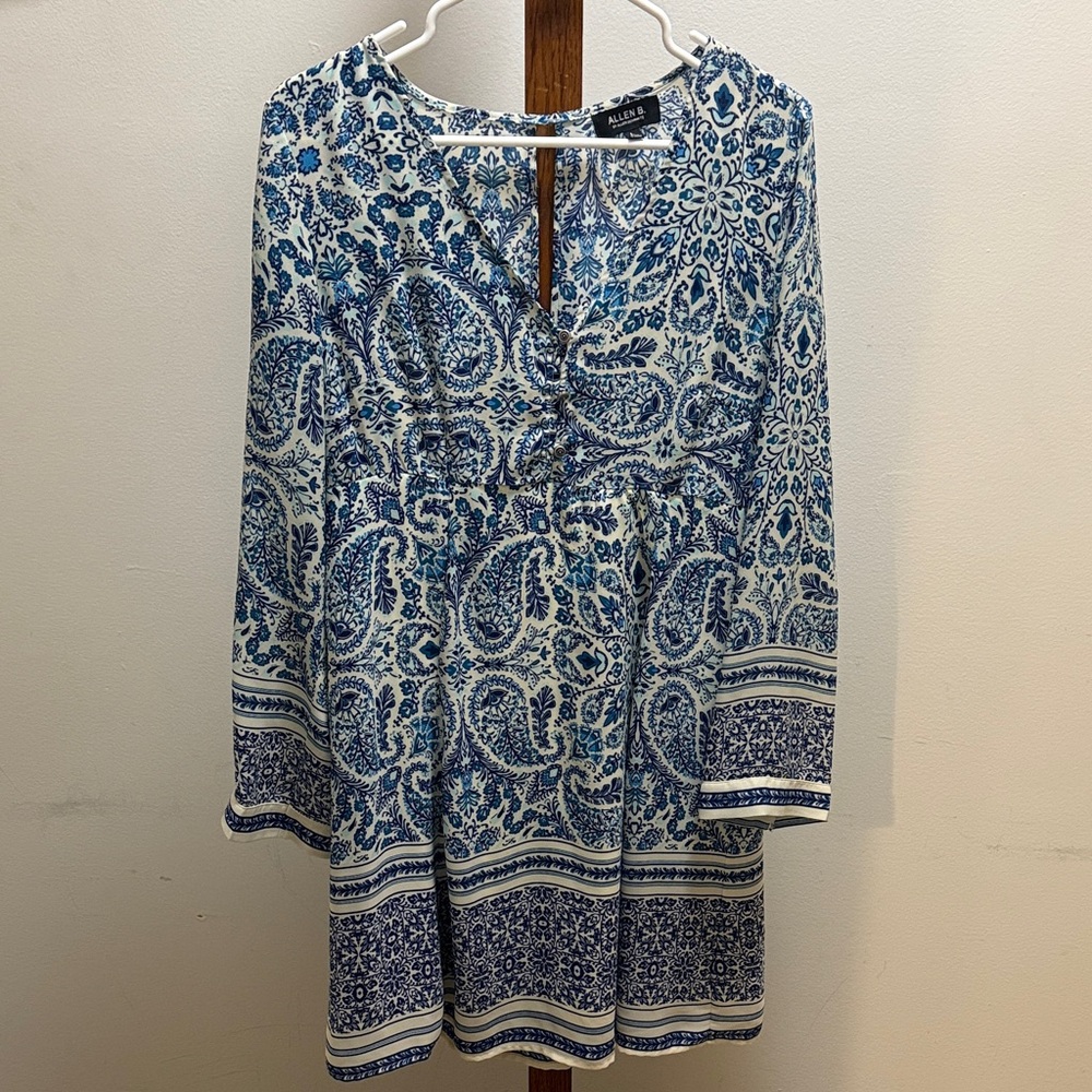Allen B. Blue and White Patterned Dress